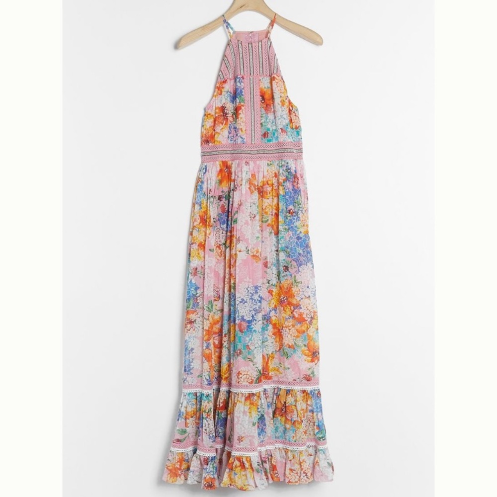 Anthropologie Yuko Halter Maxi Pink Floral Dress